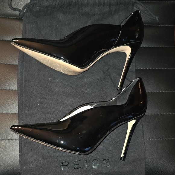 Reiss Black Patent Pointed-Toe Leather Heels - Picture 3 of 12